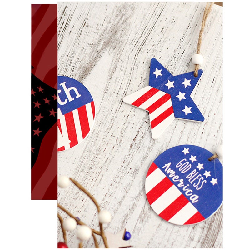 6PCS Patriotic Wood Ornaments 4th of July Wooden Hanging Pedant Set Patriotic Themed Hanging Tags Decoration for Party Home Wall Tree Hanging Decor - Image 3