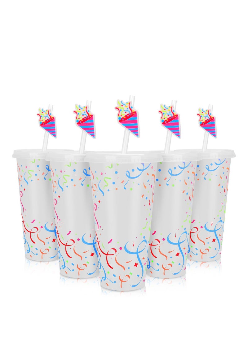 Excefore Color Changing Cold Cups with Lids and Straws - 5 Pack 24 oz Plastic Cute Tumblers Bulk, Reusable Water Drinking Bottle DIY Party Cups for Parties Birthdays Travel Home Activities - Image 1