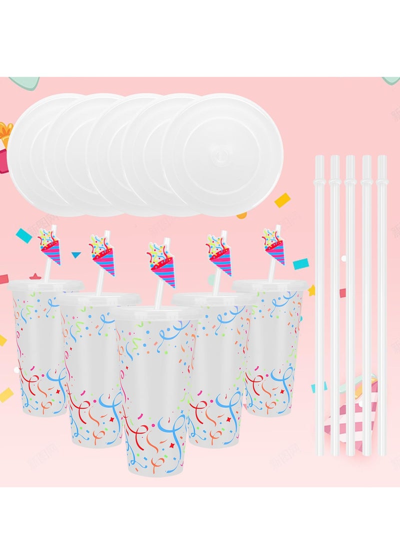 Excefore Color Changing Cold Cups with Lids and Straws - 5 Pack 24 oz Plastic Cute Tumblers Bulk, Reusable Water Drinking Bottle DIY Party Cups for Parties Birthdays Travel Home Activities - Image 5