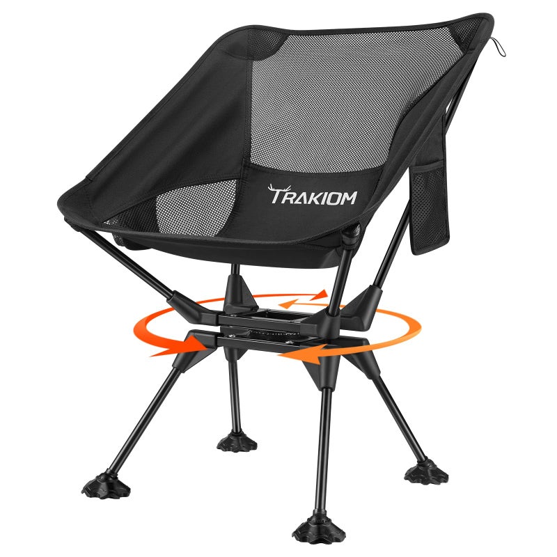 Trakiom 360Â° Swivel Folding Camping Chairs, Compact and Portable Chair for Outdoor Camp, Foldable Chairs with Anti-Sinking Large Feet for Travel, Beach, Picnic, Sports, Fishing Support 300 LBS(Black) - Image 1