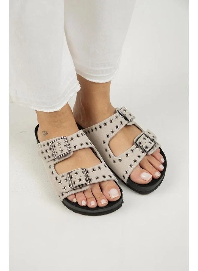 Manijero  Sasha Women's Genuine Leather Double-Strap Buckle Beige Slippers. for Women | Best Price UAE