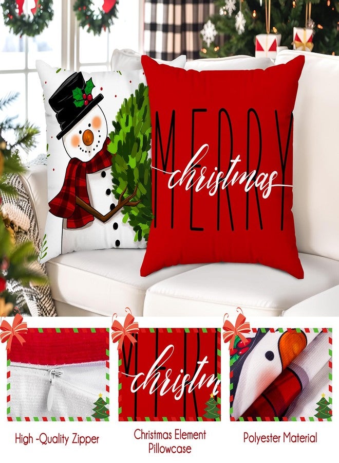 Brightown Red Christmas Pillow Covers 18x18 Set of 4 Christmas Decorations Winter Holiday Decor Throw Cushion Case for Home Couch - Image 5