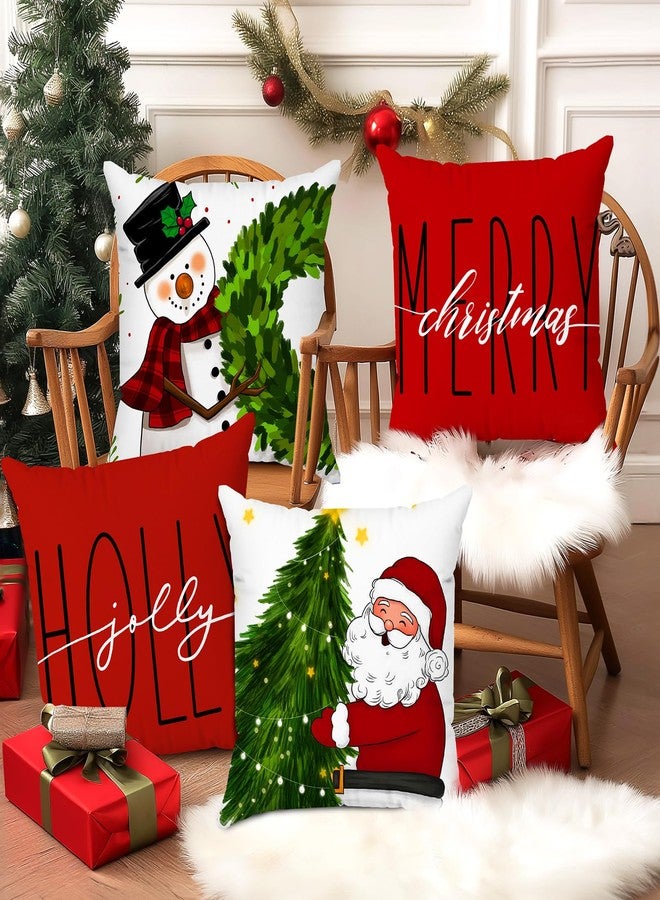 Brightown Red Christmas Pillow Covers 18x18 Set of 4 Christmas Decorations Winter Holiday Decor Throw Cushion Case for Home Couch - Image 4
