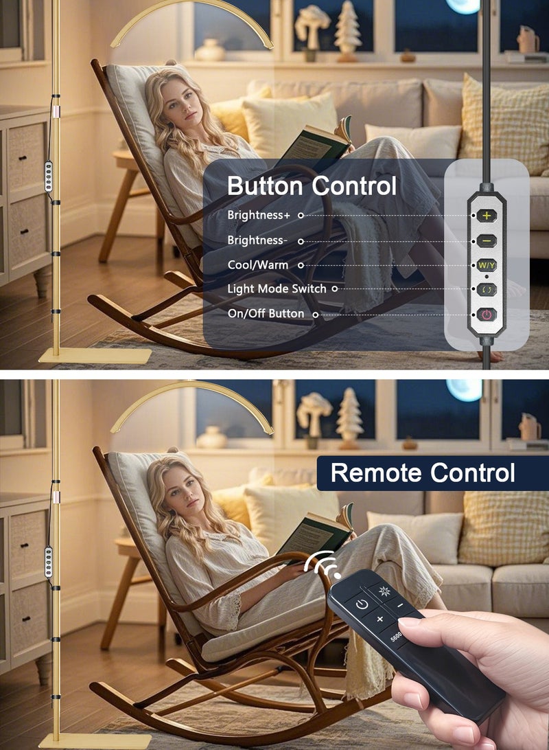 هومار كيت مصباح أرضي LED على شكل نصف قمر لتمديد الرموش والوشم وخبراء التجميل والمكاتب وغرف المعيشة والعمل والجمال والعناية بالبشرة والرموش والحواجب والقراءة - ضوء بارد/دافئ، ارتفاع وزاوية قابلان للتعديل، مع حامل هاتف ذهبي  - Image 3