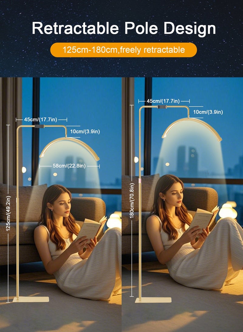 هومار كيت مصباح أرضي LED على شكل نصف قمر لتمديد الرموش والوشم وخبراء التجميل والمكاتب وغرف المعيشة والعمل والجمال والعناية بالبشرة والرموش والحواجب والقراءة - ضوء بارد/دافئ، ارتفاع وزاوية قابلان للتعديل، مع حامل هاتف ذهبي  - Image 2