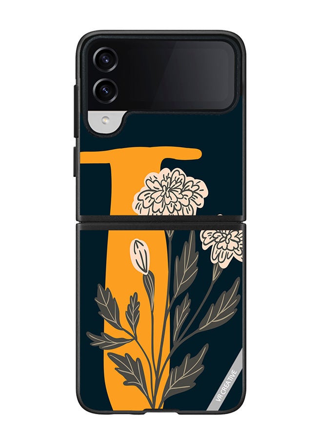 VR CREATIVE Protective Case Cover For Samsung Galaxy Z Flip4 Alphabet T Design Multicolour - Image 1