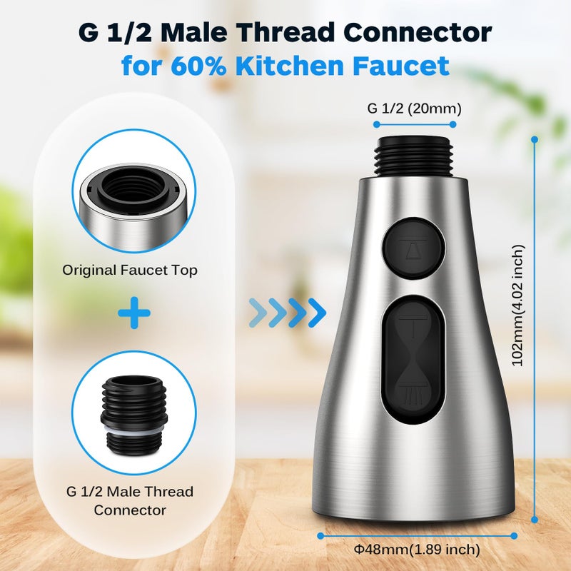 Ifaucet Kitchen Faucet Head Replacement 3 Modes with 17 Adapters, Pull Down Spray Head for Kitchen Faucet, Kitchen Sink Faucet Head G 1/2, Sprayer Head Replacement, Compatible with Moenï¼ŒDelta, Kohler Faucets - Image 4