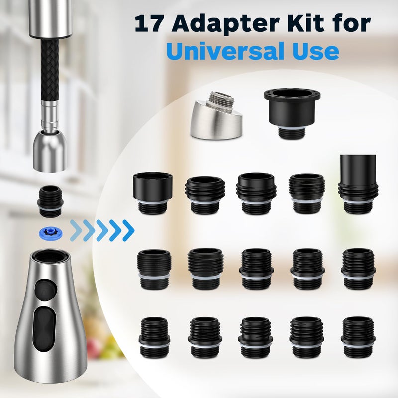 Ifaucet Kitchen Faucet Head Replacement 3 Modes with 17 Adapters, Pull Down Spray Head for Kitchen Faucet, Kitchen Sink Faucet Head G 1/2, Sprayer Head Replacement, Compatible with Moenï¼ŒDelta, Kohler Faucets - Image 5