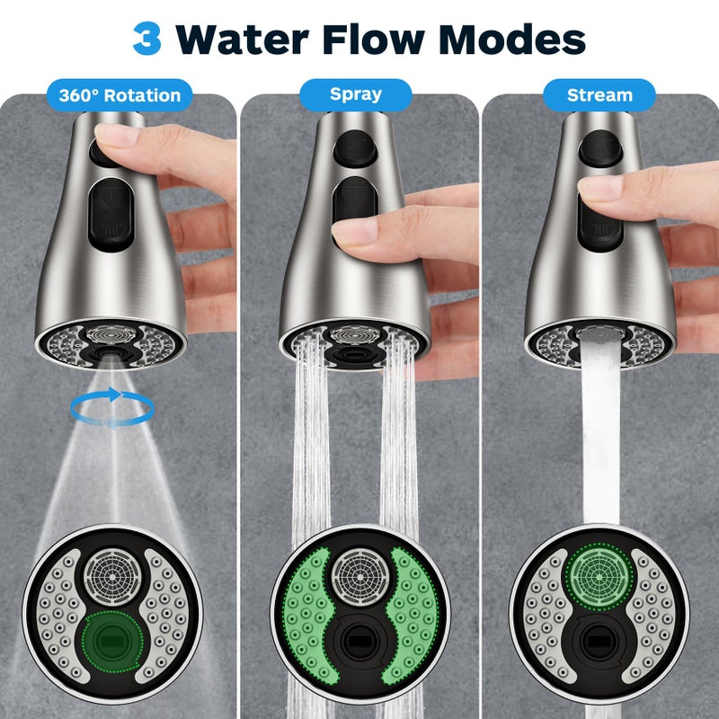 Ifaucet Kitchen Faucet Head Replacement 3 Modes with 17 Adapters, Pull Down Spray Head for Kitchen Faucet, Kitchen Sink Faucet Head G 1/2, Sprayer Head Replacement, Compatible with Moenï¼ŒDelta, Kohler Faucets - Image 2