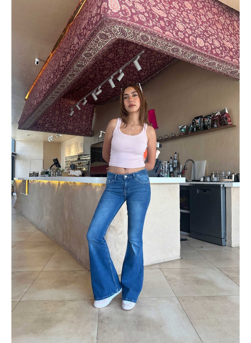 CIZARO Flare - Low-Waist Deep Bay Blue Jeans  - Image 1