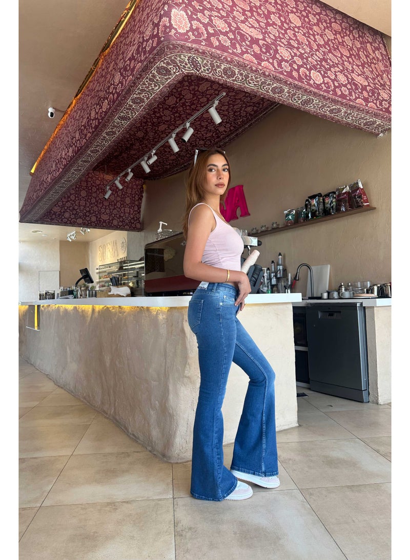 CIZARO Flare - Low-Waist Deep Bay Blue Jeans  - Image 2