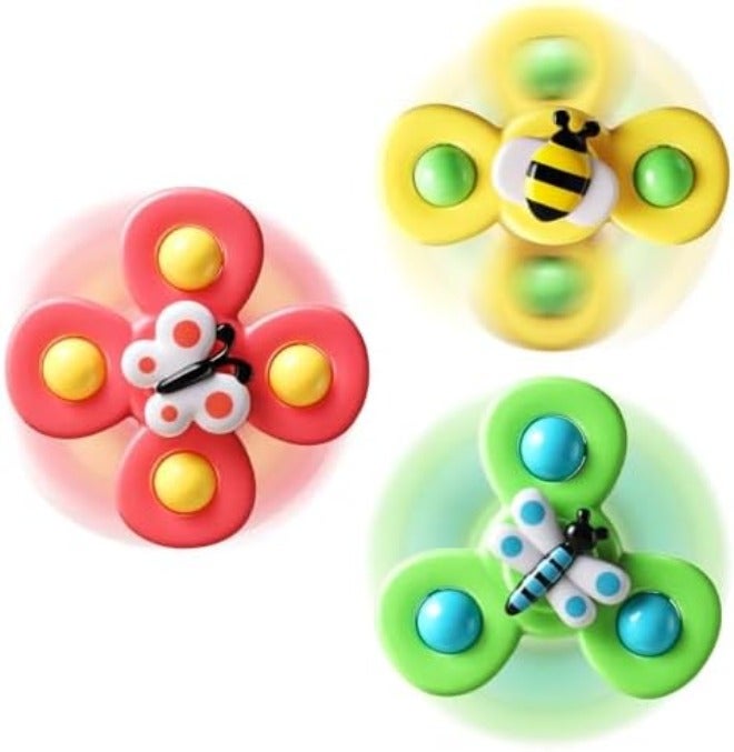 ALASOU 3PCS Suction Cup Spinner Toys for 1 Year Old Boy Girl | Spinning Top for 12-18 Months | Birthday Gift for 1-2 Year Old Boys | Baby Bath Toy for Kids Ages 1-3 | Sensory Airplane Travel Toy for Infants and Toddlers - Image 3