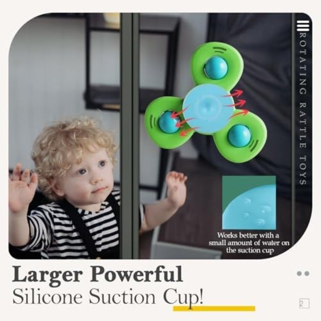 ALASOU 3PCS Suction Cup Spinner Toys for 1 Year Old Boy Girl | Spinning Top for 12-18 Months | Birthday Gift for 1-2 Year Old Boys | Baby Bath Toy for Kids Ages 1-3 | Sensory Airplane Travel Toy for Infants and Toddlers - Image 4