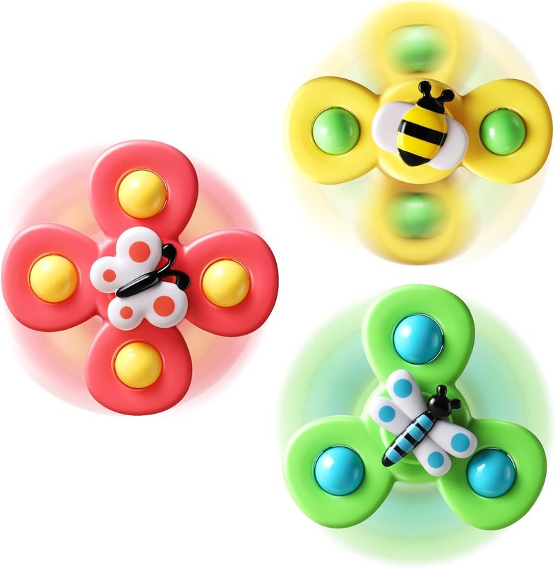 ALASOU 3PCS Suction Cup Spinner Toys for 1 Year Old Boy Girl | Spinning Top for 12-18 Months | Birthday Gift for 1-2 Year Old Boys | Baby Bath Toy for Kids Ages 1-3 | Sensory Airplane Travel Toy for Infants and Toddlers - Image 1