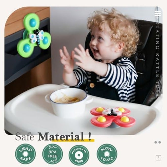 ALASOU 3PCS Suction Cup Spinner Toys for 1 Year Old Boy Girl | Spinning Top for 12-18 Months | Birthday Gift for 1-2 Year Old Boys | Baby Bath Toy for Kids Ages 1-3 | Sensory Airplane Travel Toy for Infants and Toddlers - Image 5