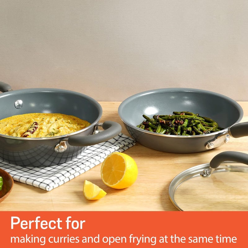 Meyer Anzen Healthy Ceramic Coated Cookware Frypan, 20cm with Kadai, 20cm with Interchangeable Lid, 20cm, Grey, 3-Piece Set - Image 3