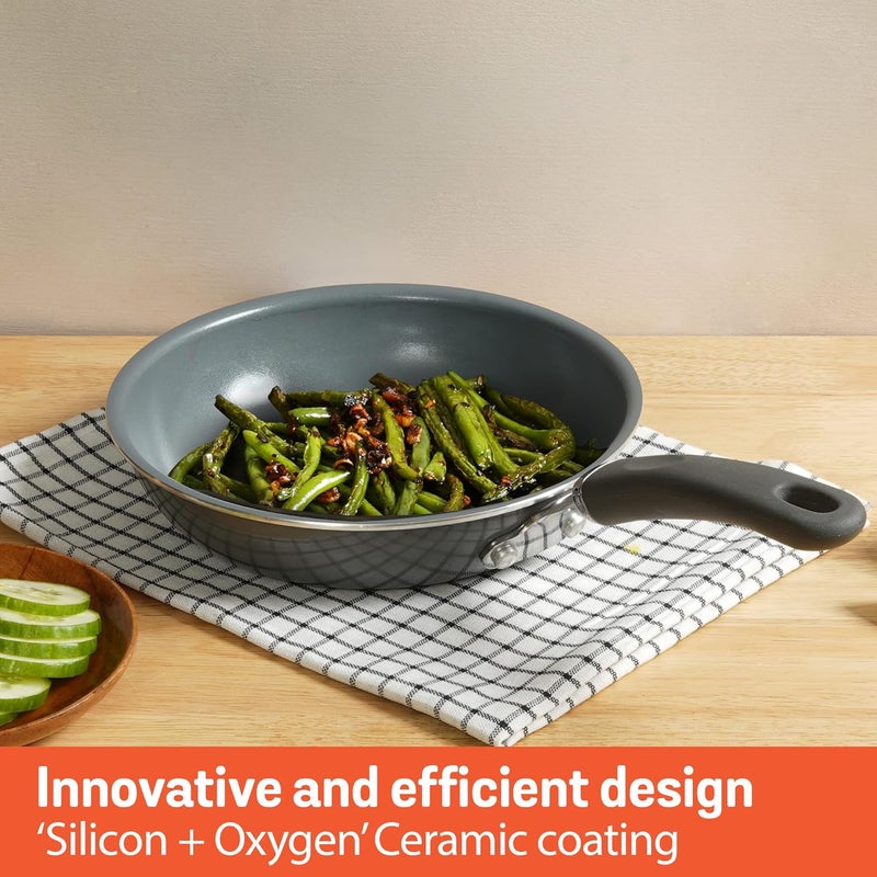 Meyer Anzen Healthy Ceramic Coated Cookware Frypan, 20cm with Kadai, 20cm with Interchangeable Lid, 20cm, Grey, 3-Piece Set - Image 4