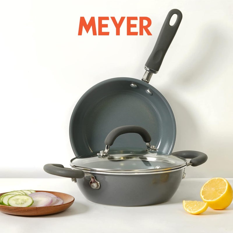 Meyer Anzen Healthy Ceramic Coated Cookware Frypan, 20cm with Kadai, 20cm with Interchangeable Lid, 20cm, Grey, 3-Piece Set - Image 2