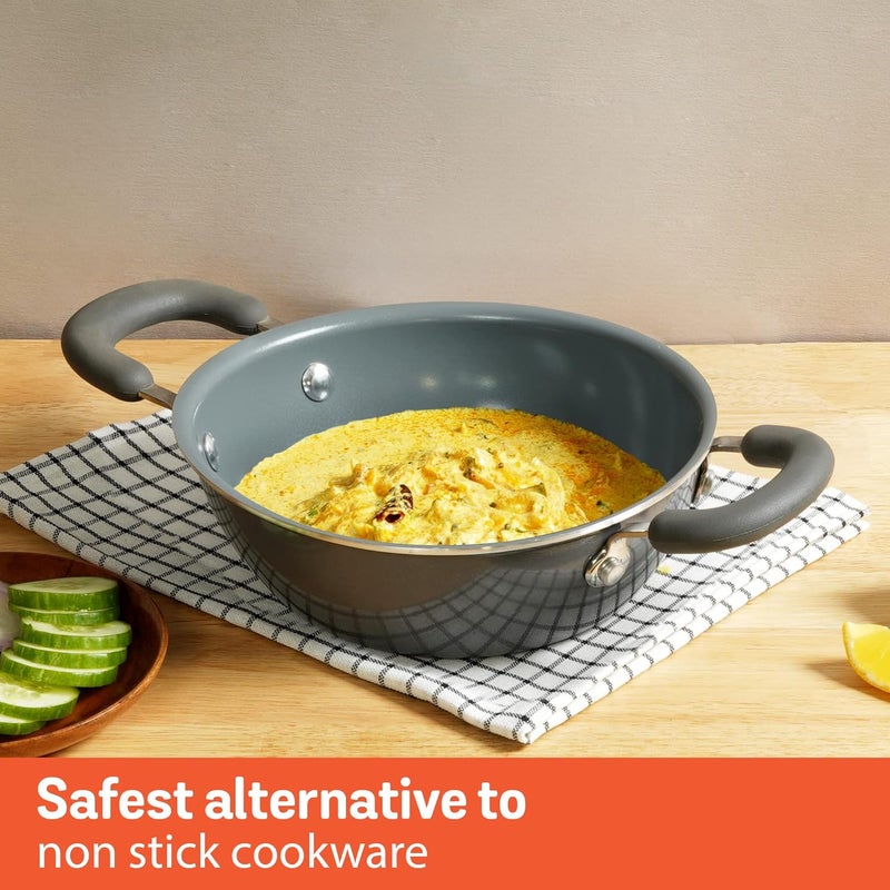 Meyer Anzen Healthy Ceramic Coated Cookware Frypan, 20cm with Kadai, 20cm with Interchangeable Lid, 20cm, Grey, 3-Piece Set - Image 5