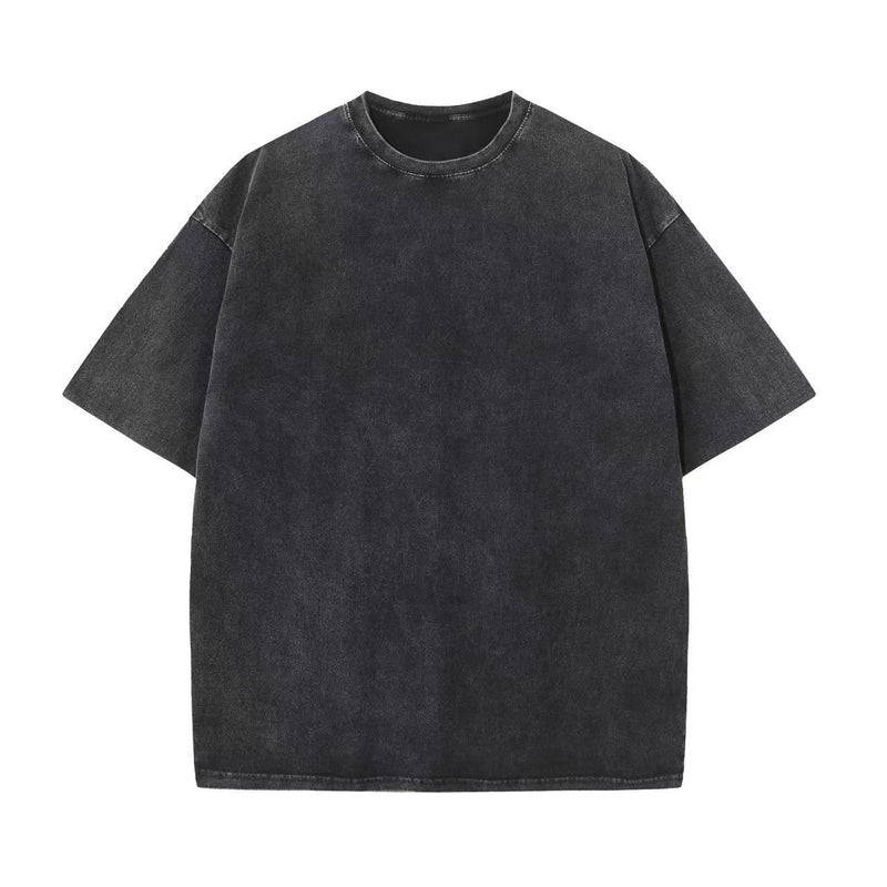230G Cotton Heavy Weight Old Short Sleeve T-Shirt Batik Washed Shoulder Cotton Retro T-Shirt Loose Oversize - Image 1