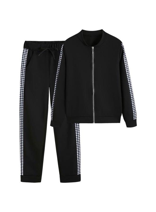 amropi Women's 2 Piece Tracksuit Sweatsuits Sets Hoodie Sweatshirt and Jogging Sweatpants Suit, Black Plaid, XL - Image 1