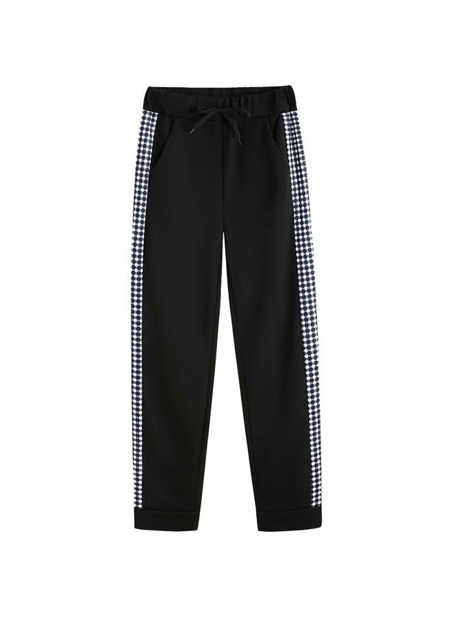 amropi Women's 2 Piece Tracksuit Sweatsuits Sets Hoodie Sweatshirt and Jogging Sweatpants Suit, Black Plaid, XL - Image 4