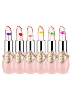 FirstFly firstfly Pack of 6 Crystal Flower Jelly Lipstick, Long Lasting Nutritious Lip Balm Lips Moisturizer Magic Temperature Color Change Lip Gloss (Pink)  - Image 1
