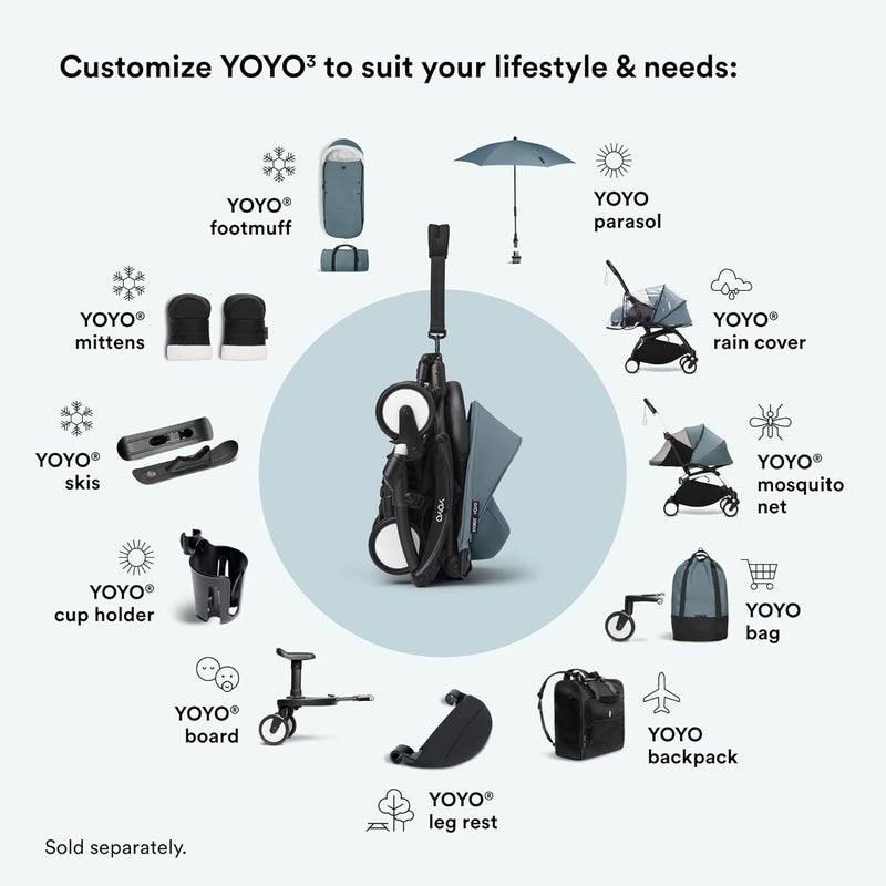 Stokke YOYO 0+ Newborn Pack - Includes Mattress, Extendable Canopy & Five-Point Harness - Requires YOYO Stroller Frame (Sold Separately) - Aqua - Image 2