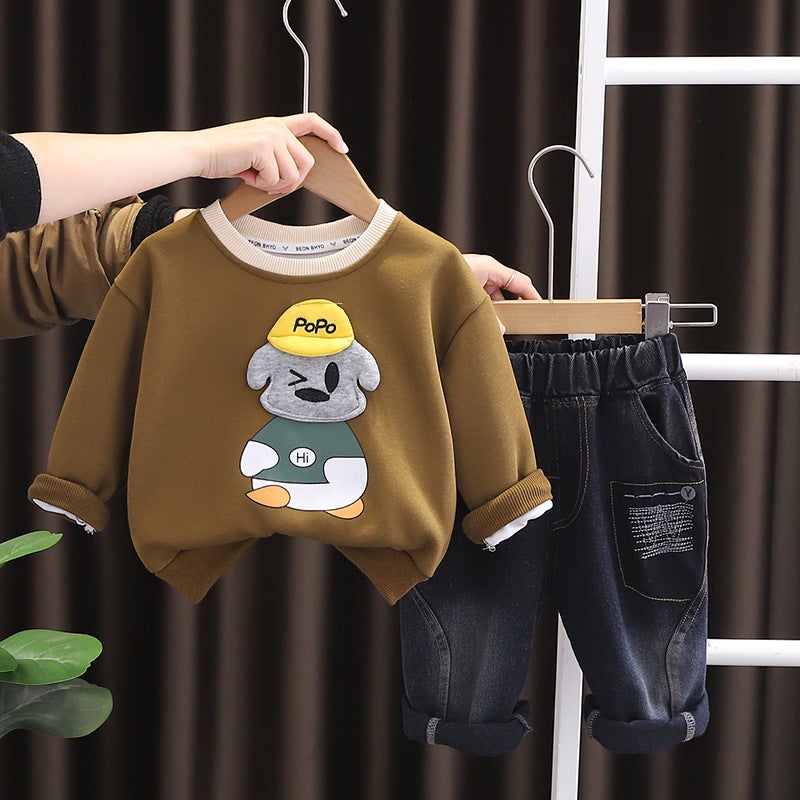 2025 New Boys And Girls Casual Crewneck Sweatshirt Two-Piece Baby Handsome Jeans Baby Clothes Trendy - Image 3