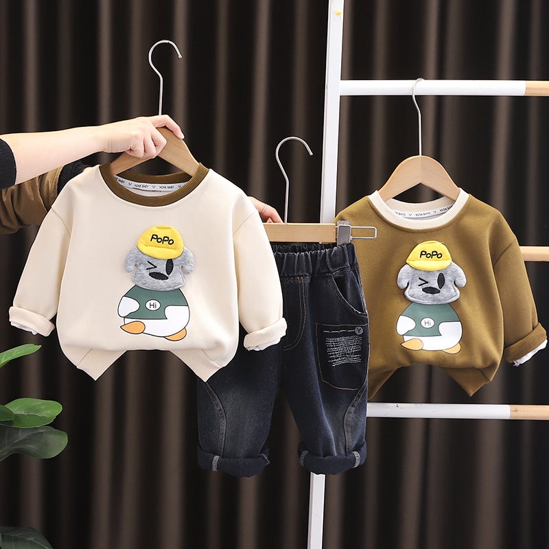 2025 New Boys And Girls Casual Crewneck Sweatshirt Two-Piece Baby Handsome Jeans Baby Clothes Trendy - Image 4