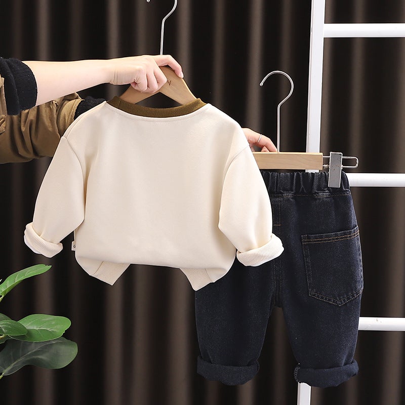 2025 New Boys And Girls Casual Crewneck Sweatshirt Two-Piece Baby Handsome Jeans Baby Clothes Trendy - Image 5