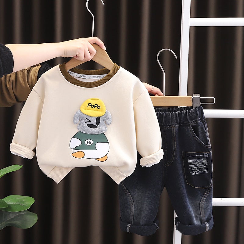 2025 New Boys And Girls Casual Crewneck Sweatshirt Two-Piece Baby Handsome Jeans Baby Clothes Trendy - Image 2