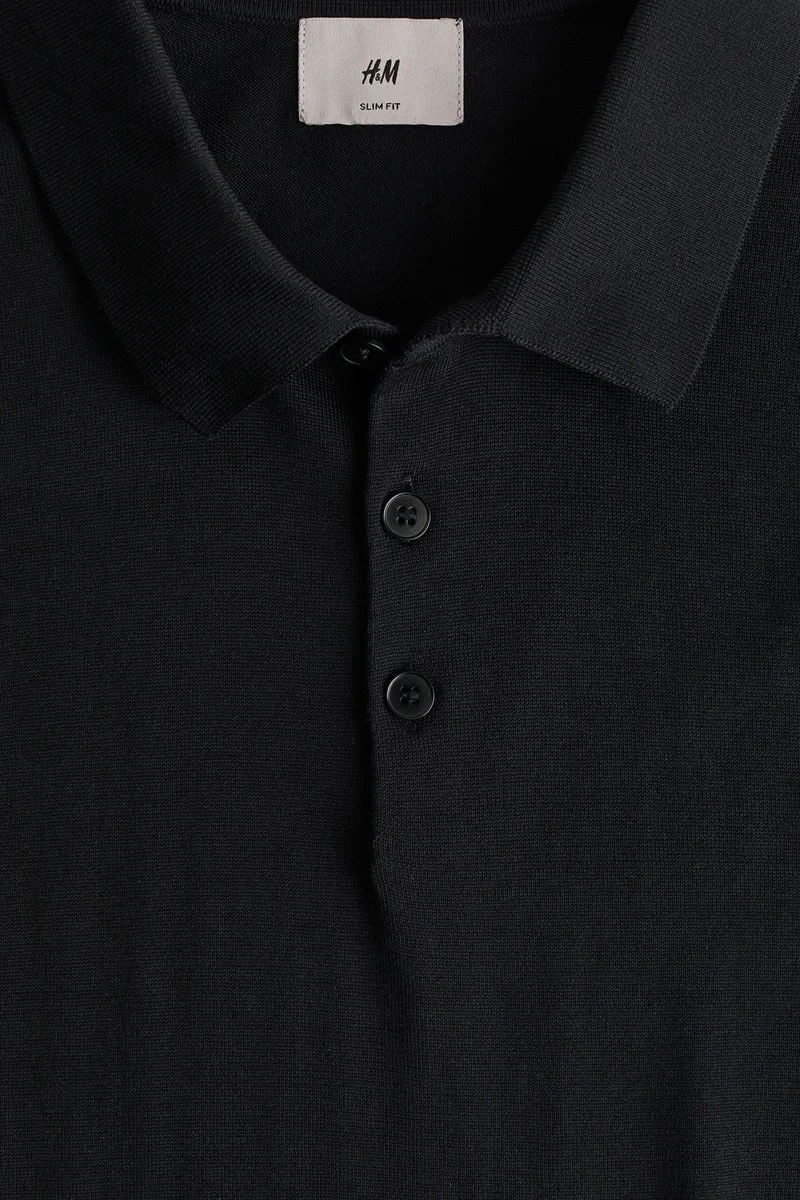H&M Slim Fit Silk-Blend Polo Shirt