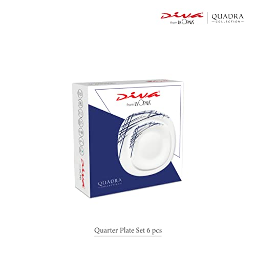 La Opala Diva Quadra Collection Opal Glass Crockery | Quarter Plate Set of 6 Autumnal | Square Side Plate for Snacking & Gifting | Microwave Safe | 100% Vegetarian | Extra Strong | Light & White - Image 4