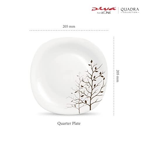 La Opala Diva Quadra Collection Opal Glass Crockery | Quarter Plate Set of 6 Autumnal | Square Side Plate for Snacking & Gifting | Microwave Safe | 100% Vegetarian | Extra Strong | Light & White - Image 2