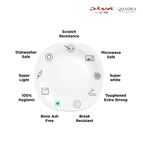 La Opala Diva Quadra Collection Opal Glass Crockery | Quarter Plate Set of 6 Autumnal | Square Side Plate for Snacking & Gifting | Microwave Safe | 100% Vegetarian | Extra Strong | Light & White - Image 3