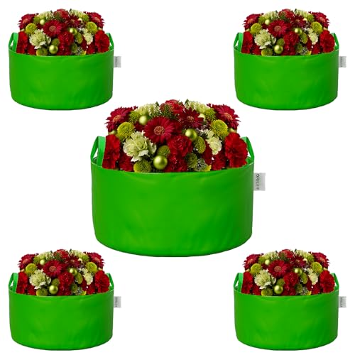 Oriley Grow Bag Heavy Duty HDPE Plants Flower Growing Bags Floor Standing Mount Type for Home Garden Balcony Terrace Kitchen Nursery (Green, Round with Handle, 250 GSM 12 x 6 inch Pack of 5) - Image 1