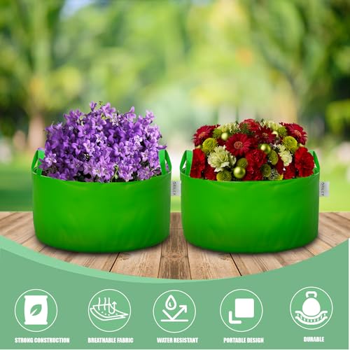 Oriley Grow Bag Heavy Duty HDPE Plants Flower Growing Bags Floor Standing Mount Type for Home Garden Balcony Terrace Kitchen Nursery (Green, Round with Handle, 250 GSM 12 x 6 inch Pack of 5) - Image 4
