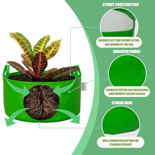 Oriley Grow Bag Heavy Duty HDPE Plants Flower Growing Bags Floor Standing Mount Type for Home Garden Balcony Terrace Kitchen Nursery (Green, Round with Handle, 250 GSM 12 x 6 inch Pack of 5) - Image 3