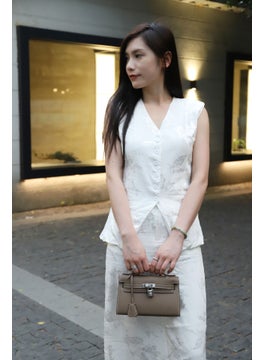 Genuine Leather Small Square Handbag Womens 2025 High-End Sense One Generation Palm Print Kelly Bag Handheld Crossbody Bag deep khakis