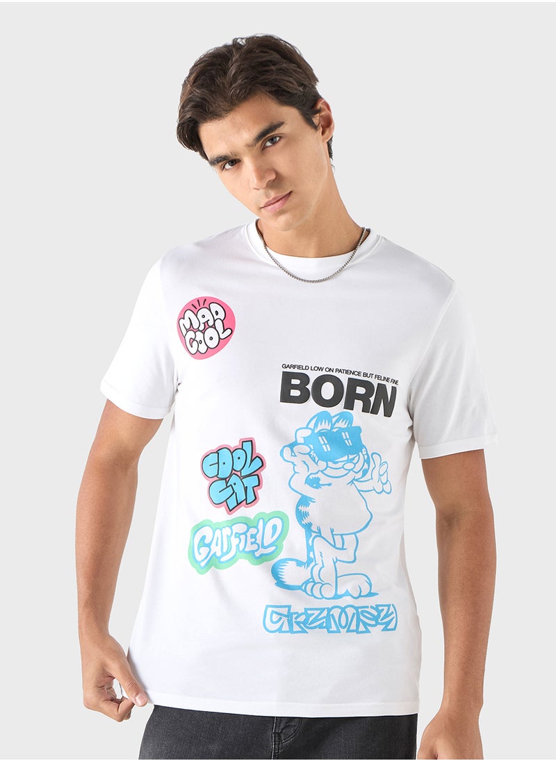 SP Characters - Garfield Print Crew Neck T-shirt with Short Sleeve - Image 1