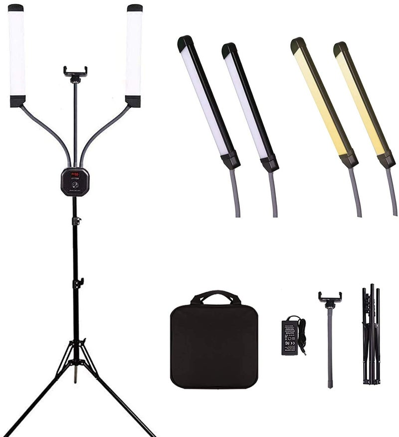 GSKAIWEN GSKAIWEN 50W Double Arm Dimmable 3000-6500K LED Lighting Kit for Makeup Artist, Lash, Beauty, Eyebrow Tattoo, Studio Video Photographic With Tripod and Bag - Image 1