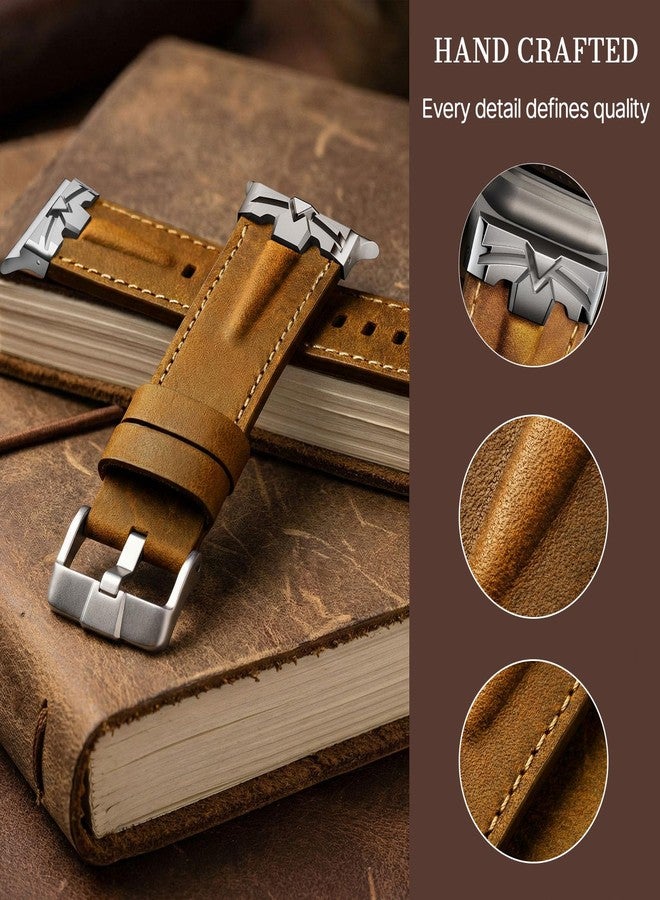 DABAOZA Compatible for Apple Watch Ultra 3 Band 49mm 46mm 45mm 44mm for Men Women, Genuine Leather Rugged Matel Connector Strap for iWatch Ultra 2 1 SE Series 11 10 9 8 7 6 5 4（Titanium/Brown） - Image 4