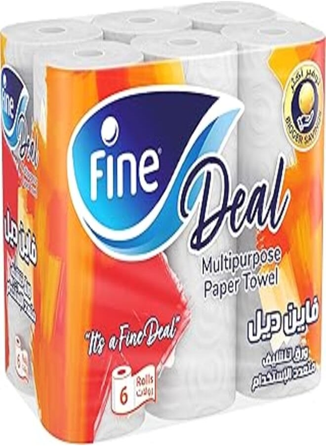 Fine - Fine Deal Kitchen Tissue Paper Towel 2 Ply 6 Rolls - Image 1
