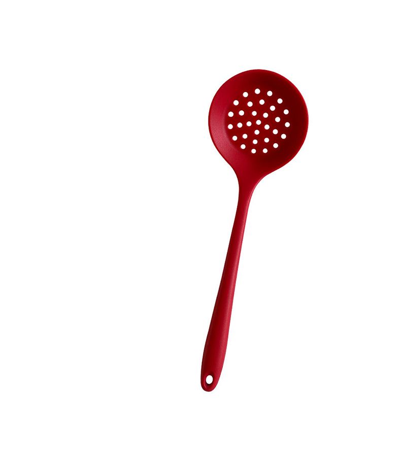 Kitchen Gadget 2 Piece Food Grade Silicone Colander And Slotted Spoon Set High Temperature Resistant Multifunctional Filter Spoon Non Scratch Non Stick Red - Image 4