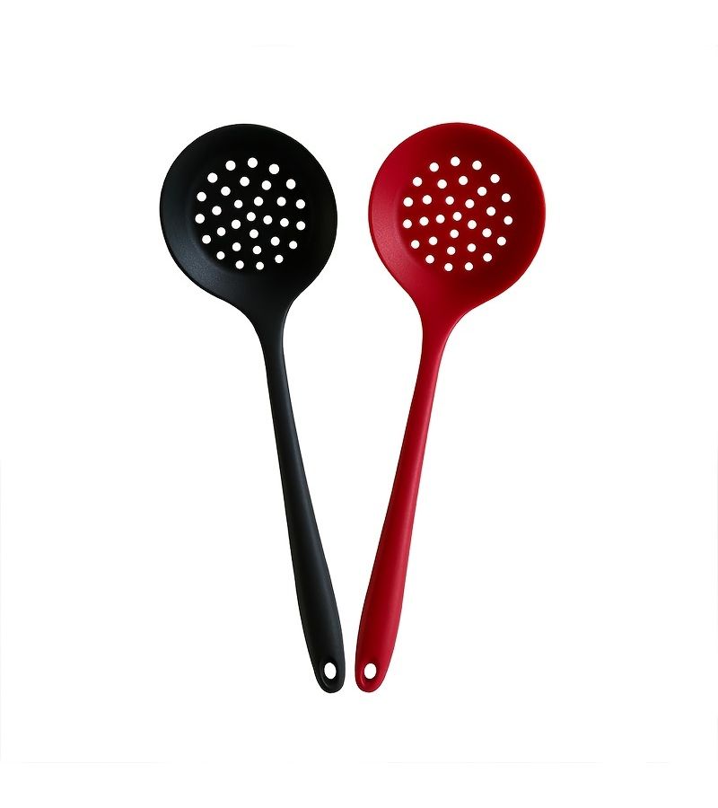 Kitchen Gadget 2 Piece Food Grade Silicone Colander And Slotted Spoon Set High Temperature Resistant Multifunctional Filter Spoon Non Scratch Non Stick Red - Image 5