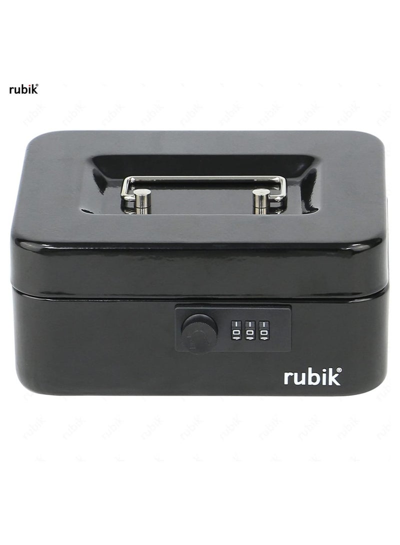 Rubik صندوق نقود متوسط الحجم مع صينية وقفل مركب، صندوق نقود محمول ومتين، آمن للفواتير والمجوهرات والإيصالات والعملات المعدنية (20 × 16 × 9 سم) أسود - Image 5