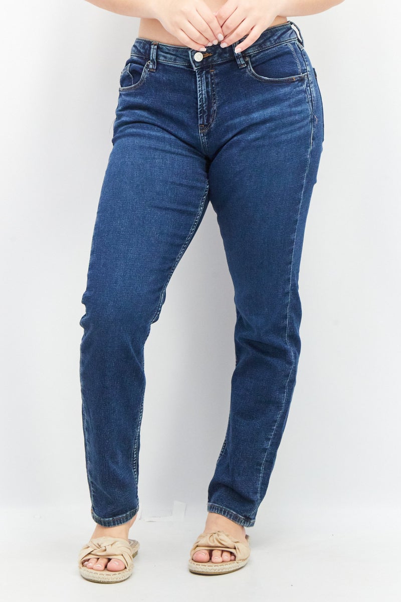 ESPRIT Women Slim Fit Washed Stretchable Denim Jeans, Navy Blue - Image 1