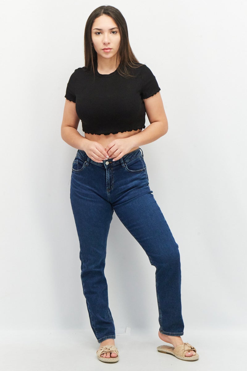 ESPRIT Women Slim Fit Washed Stretchable Denim Jeans, Navy Blue - Image 3