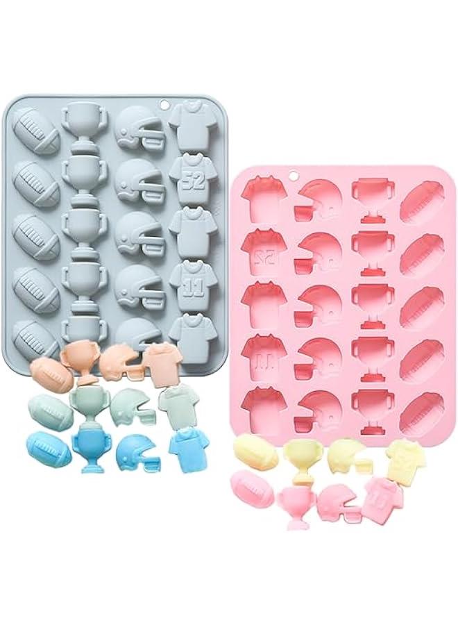 Rugby Chocolate Candy Fondant Silicone Molds, 20 Hole 3D Cap Trophy and Jersey Shape Candy Molds，DIY Cookies Candy Gummy Chocolate Molds Ice Cream Tray for Holiday Party Day(2 Pack) - Image 1